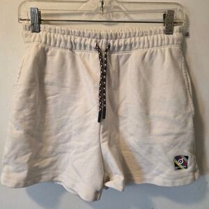 PELOTON Cream Color Rainbow Embroidered Sweat Shorts Drawstring Elastic Waist S